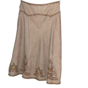 Carole Little Womens Skirt Size 4 Beige Faux Suede Bead Embellished A Line New